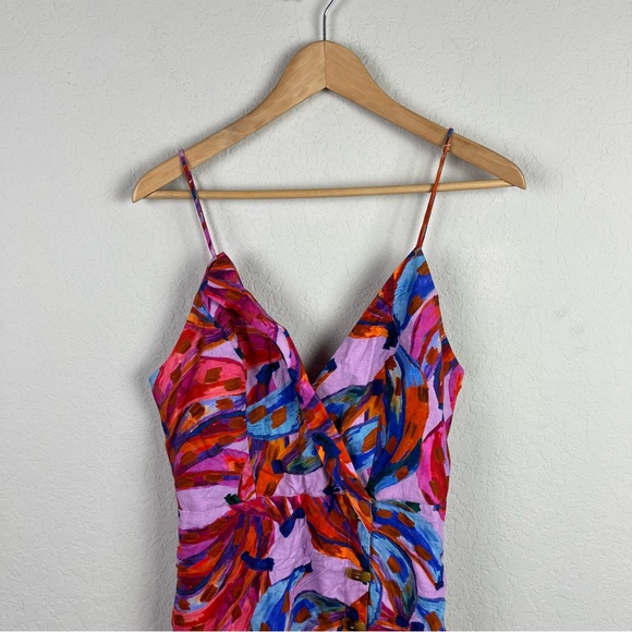 Farm Rio Colored Banana Wrap Mini Dress Linen - Picture 4 of 12